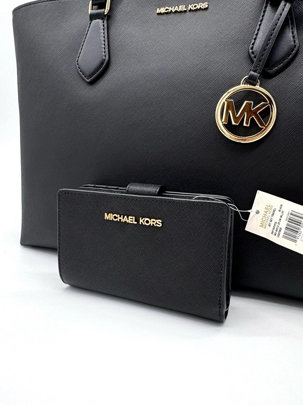 Michael Kors Bag Large Sheila Mf Tote Bag & Large Trifold Wallet Black/Gold